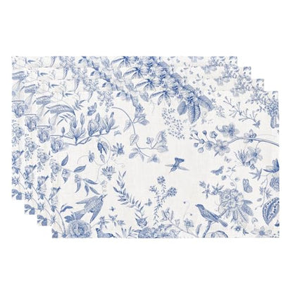 QIYI Boho Table Placemats Set of 4, 12"x18" Linen Place Mats, Blue Garden - color: Blue Garden, size: Set of 4
