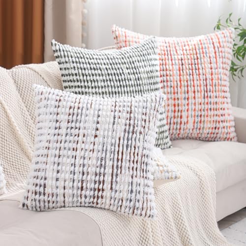 LUOYEHK Boho Throw Pillow Covers 22x22 Inch Set of 2 Chenille Tufted Pillowcase Farmhouse Neutral Cushion Covers for Couch Sofa Bed Living Room, Green White - color: Green White, size: 22" x 22" (Pack of 2)