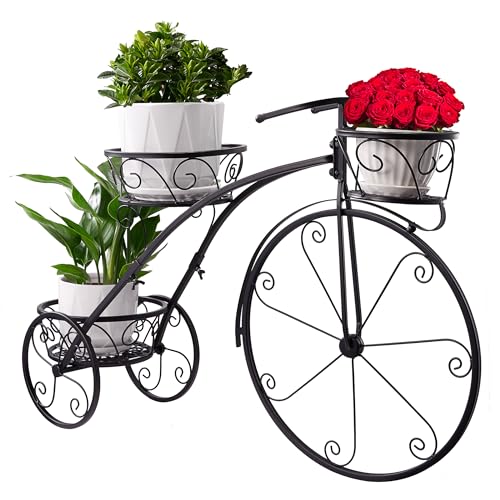 Sorbus Tricycle Planter, Garden Plant Stand (Black) - color: Black, size: 3 Wheel