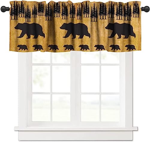 Black Bear Curtain Valance,Rustic Farm Cute Bear Forest Silhouettes Blackout Window Valances,Vintage Cabin Short Topper Curtain for Home Living Room Cafe Kitchen Bedroom,54x18in - color: Bear-1