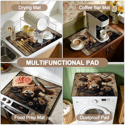 Stove Top Cover for Electric Stoves: All-in-One Heat-Resistant Protector Mat, Non-Slip Kitchen Counter Mat Cow Pattern 28''x20'' - color: CH186