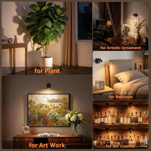 URTOM LED Wireless Spotlights Indoor with Remote Rechargeable Uplights with Timer Dimmable CRI 90+ Picture Light Battery Operated Spot Lights Indoor Accent Uplighting for Plant Reading, 2 Pack - size: 2 Pack