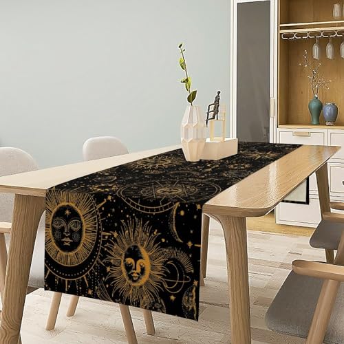Sun Moon Table Runner,Boho Hippie Mystic Astral Celestial Tarot Constellation Moon Starry Night Tabletop Restaurant Dining Kitchen Wedding Party 13x36 Inch - color: Moon Style-14, size: W13X L36