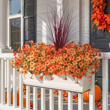 Ivydale Artificial Mums Flowers for Outdoors 12 Pcs + Burgundy Grass - color: Orange Yellow