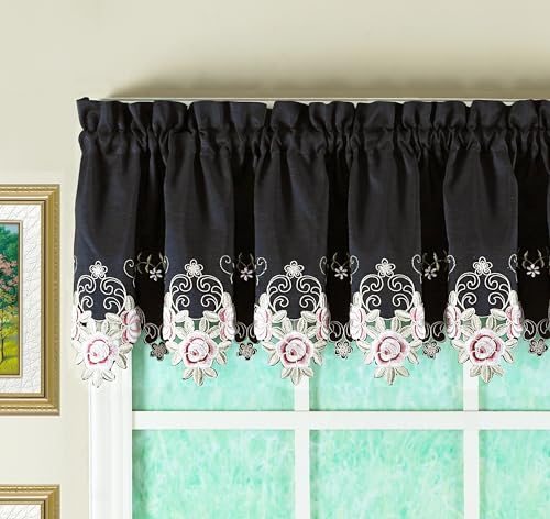 Today's Curtain Verona Reverse Embroidery Valance, 14", Black/Rose, 60" W X 14" L - color: Black/Rose, size: 60"W x 14"L (Pack of 1)