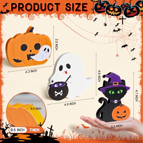 Cute Halloween Decorations Indoor, 3 PCS Wooden Ghost Pumpkin Halloween Decor for Home Table Office Desk Tiered Tray Party Shelf Display Mantle Kitchen Room Spooky Decorations - style: GhostPumpkinCat