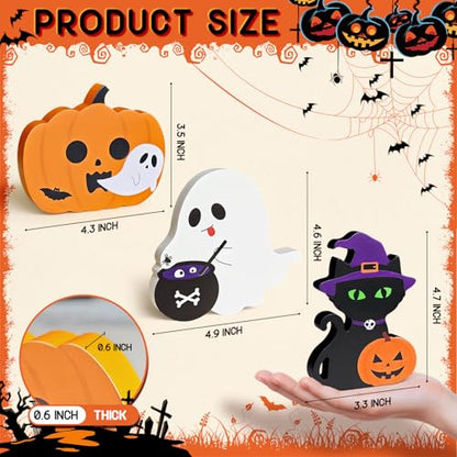 Cute Halloween Decorations Indoor, 3 PCS Wooden Ghost Pumpkin Halloween Decor for Home Table Office Desk Tiered Tray Party Shelf Display Mantle Kitchen Room Spooky Decorations - style: GhostPumpkinCat