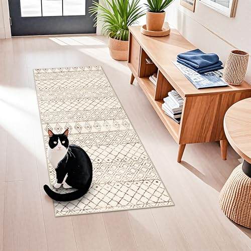 2x5 Rug Runner Boho Geometric: Washable Hallway Moroccan Runners Beige - color: Geo Beige, size: 2' x 5' (Rectangular)