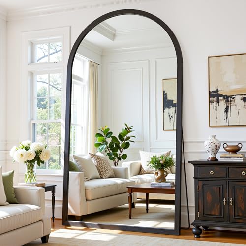 Full Length Mirror 82"×44" Floor Mirror Standing Tall Mirror, Arched Stand up Large Wall Mirrors, Freestanding Full Body Mirrors for Bedroom Living Room Wood Antique Style Black - color: Black, size: 82"L x 44"W, style: Antique