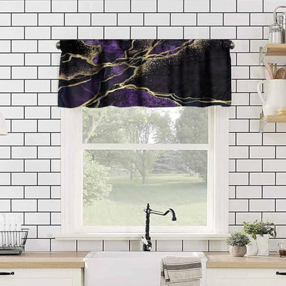 Purple Marble Window Valance, Abstract Modern Luxury Gold Black Cracked Lines Print Blackout Short Curtain Treatment for Home Kitchen Bedroom Living Room Cafe, 54x18inch - color: Marble-23