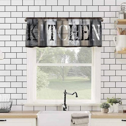 Farmhouse Wooden Kitchen Valance Curtains, Rustic Country Board Plank Window Curtain Valances for Dinning Room Living Room Restaurant, 54x18 Inch - color: Kitchen-8, size: 53"W x 18"L (Pack of 1)
