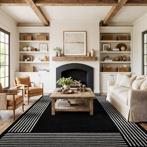 Rugshop Modern Bordered Minimal Area Rug for Living Room Black 7' 10" x 10' - color: Black, size: 7'10" x 10' (Rectangular)