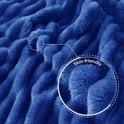 Exclusivo Mezcla Striped Fleece Throw Blanket for Couch, Sofa, Bed, 50"x60" - color: Cobalt Blue, size: Throw ( 50x60 IN )