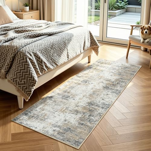 Washable Runner Rug Non Slip 2.6x8 for Kitchen Hallway Entryway - color: Brown, size: 2'6" x 8' (Runner)