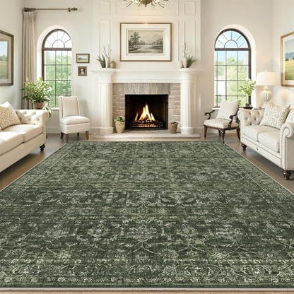 8x10 Washable Living Room Area Rug Soft Retro Dark Green Large Carpet - color: Dark Green, size: 8' x 10' (Rectangular)