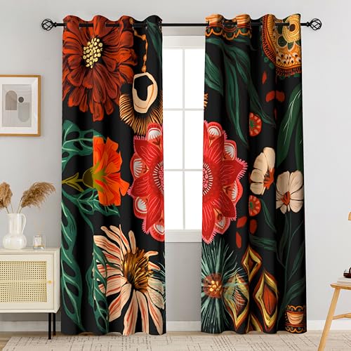 Tyrot Black Floral Grommet Blackout Curtains, 52W x 72L, 2 Panels - color: Crimson Shadow, size: 52"W x 72"L (Pack of 2)