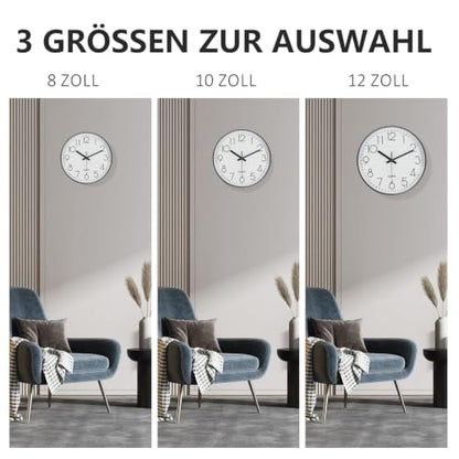 Silent Wall Clocks Battery Operated 8 Inch, Analog Wall Clock with Oversized Number Tempered Glass Clock Face, Black Quartz Non Ticking Wall Clocks for Living Room Bedroom Kitchen Office - color: White, size: 8 Inch