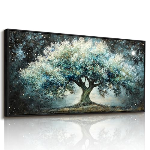 imjiayu Large Tree of Life Framed Wall Art, Teal Green Canvas 20"x40" - color: Interstellar Tree, size: 40"L x 20"W