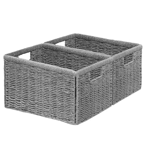 Vagusicc 2 Packs Large Wicker Storage Basket, Closet Storage Baskets Bins for Shelves, Decorative Collapsible Baskets for Organizing Clothes Toy Nursery Bathroom Organizers and Storage, Grey - color: Grey, size: Extra Large