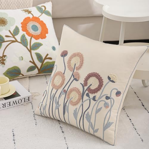 Fall Embroidered Throw Pillow Covers 18x18 Set of 2 Blowball - color: Blowball