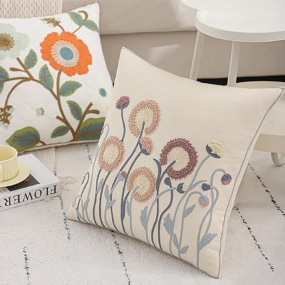 Fall Embroidered Throw Pillow Covers 18x18 Set of 2 Blowball - color: Blowball