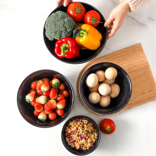 HASENSE Nesting Ceramic Mixing Bowls Set of 4, 2.5/1.5/1.0/0.5 Qt Black & Beige Stoneware Bowls, Farmhouse Bowls for Cooking, Baking, Fruit & Holiday Serving, Dishwasher & Microwave Safe - color: Black, size: 84+65+40+20 oz