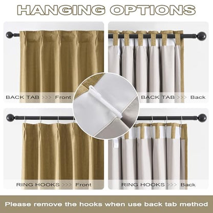 DUALIFE Gold Tan Pinch Pleated Blackout Curtains 63 Inches Long, Back Tab with Hooks, Linen Full Black Out Thermal Insulated Track Curtain for Bedroom Living Room,40 W x 63 L, 2 Panels - color: Gold Tan, size: 40"W x 63"L (Pack of 2)