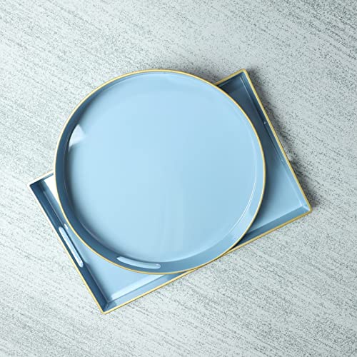 Spsyrine 13 Inch Dusty Blue Round Plastic Serving Tray with Handles - color: Pure Blue
