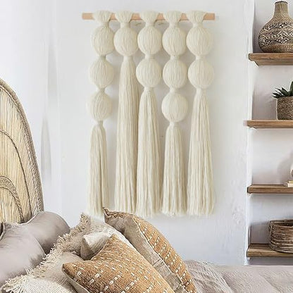 Jakalin Macrame Wall Hanging Boho Tassel White Fiber Wall Art 19.6"x15.7" - color: Ivory