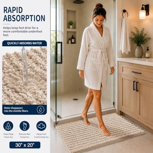 Yimobra Bathroom Rug Set 3 Piece, Super Water Absorbent Bath Mat Set, Beige - color: Beige, size: 24"x17" + 24"x20" + 30"x20"