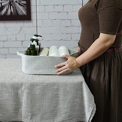 XUANGUO Medium Woven Cotton Rope Storage Basket with Handles, Light Grey - color: light grey