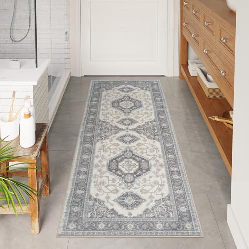 Seavish Boho 24x60 Bathroom Runner Rug, Gray Vintage Bathroom Floor Carpet - color: Grey, size: 24 x 60 inch
