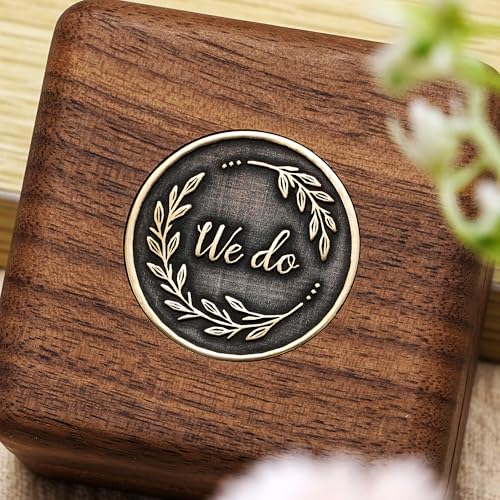 KWOOD We Do-Custom Wooden Wedding Ring Box, Personalized Metal Name Wooden Ring Box, Wedding Ceremony Ring Holder, Anniversary Birthday Gift Idea - style: T-We Do 01