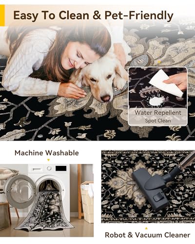 RELEANY Washable Area Rug, Runner 3'x8', Black/Neutral - color: Black/Neutral, size: 3' x 8' (Rectangular)