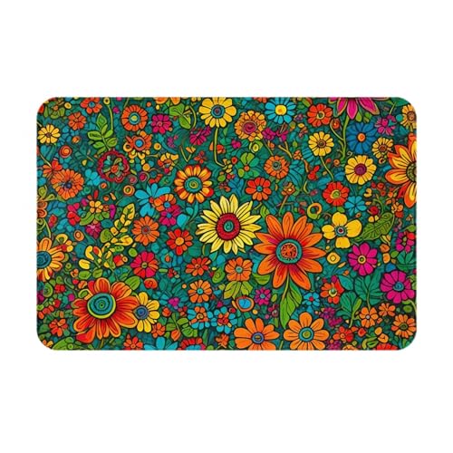 Colorful Flower Floral Print Bath Mat Non-Slip Soft Flannel Bathroom Rugs Washable Bathmat, Carpet Rug Entryway Decor for Tub Shower Room Floor Home Kitchen,24x16 in - color: Colorful Flower Floral, size: 1'4" x 1'11" (Rectangular)