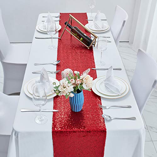 Pufogu 12 x 72 inches Burgundy Sequin Table Runner, 2 Packs - color: Burgundy