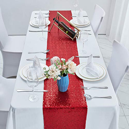 Pufogu 12 x 72 inches Burgundy Sequin Table Runner, 2 Packs - color: Burgundy