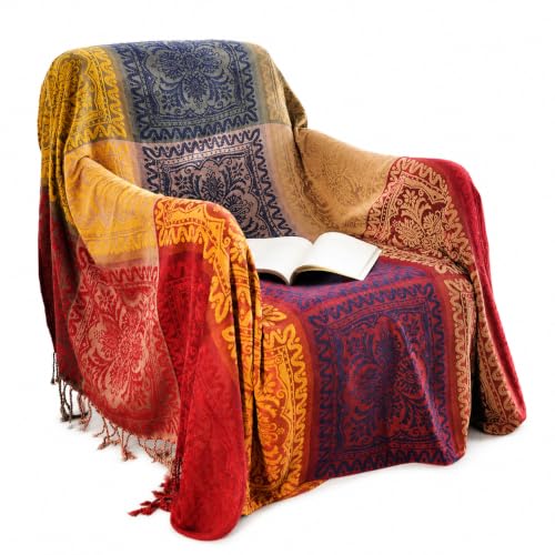 amorus Boho Sofa Cover, Throw Blankets for Couch (L,86 * 102inch) - color: Colorful Tribal Pattern, size: 86 x 102 in