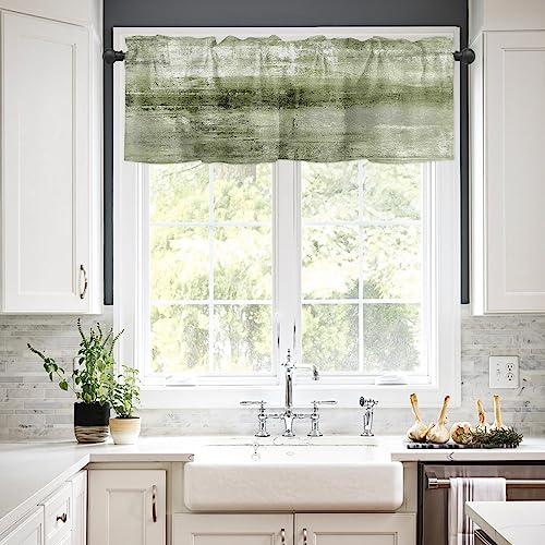 Green Kitchen Curtains Abstract Art Valances for Windows Farmhouse Window Treatment Valances Rod Pocket Short Curtain Valance for Bathroom Bedroom Living Room Cafe Decor, 54 X 18 Inch,1 Panel - color: Green, size: 54"W x 18"L (Pack of 1)
