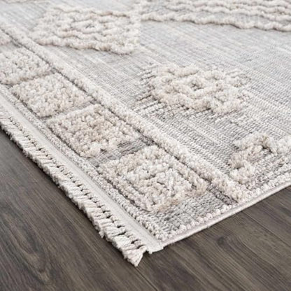 Hauteloom Aria Living Room, Bedroom Area Rug - Medallion Diamond Geometric Border Distressed - Bohemian Transitional Tribal Boho Traditional - Charcoal, Cream, Beige, Gray, Light - 2'7" x 4' - color: Charcoal, Cream, Beige / Ampusungan, size: 2'7" x 4' (R