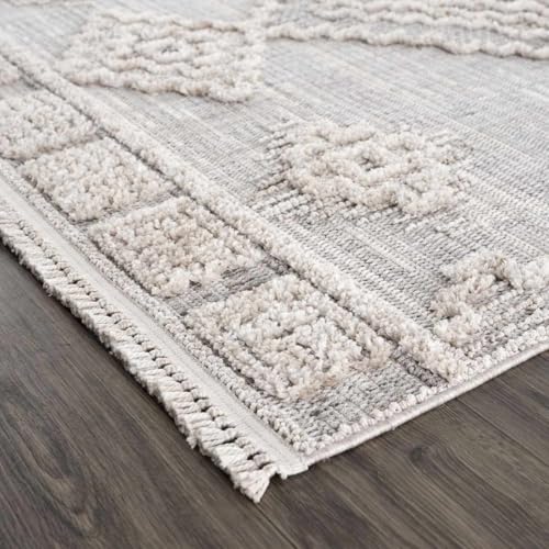 Hauteloom Aria Modern Moroccan Medallion Farmhouse Living Room, Bedroom Area Rug - High Low - High Pile Carpet - Cream, Beige, Brown, Beige - 5'3" x 7' - color: Charcoal, Cream, Beige / Ampusungan, size: 5'3" x 6'11" (Rectangular)