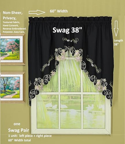 Today's Curtain Verona Reverse Embroidery Swag, 38", Black/Rose, 60" W X 38" L - color: Black/Rose, size: 60"W x 38"L (Pack of 1)