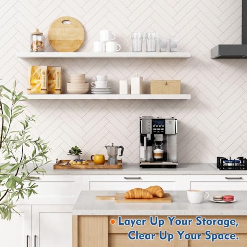 White Floating Shelves 48 inch Long, Large Wall Shelf for Living Room - color: White, size: 48 x 8 Inch