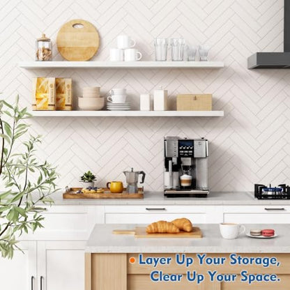 White Floating Shelves 48 inch Long, Large Wall Shelf for Living Room - color: White, size: 48 x 8 Inch