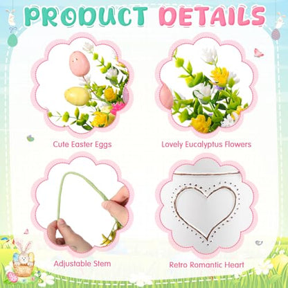 Riceshoot Easter Table Centerpieces Include 3 Easter Egg Floral Picks 5 Eucalyptus Stems Plants with Vase Artificial Easter Egg Flower Arrangement for Easter Spring Party Office Home Decoration