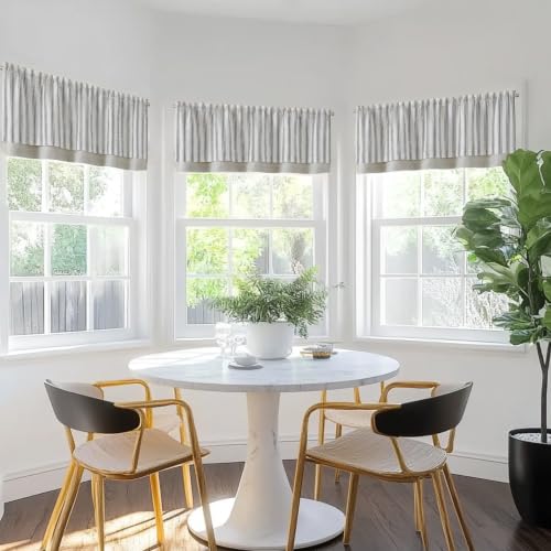 jinchan Striped Linen Valance 50"W x 18"L Pack of 1 Striped Black on Beige - color: Striped Black on Beige, size: 50"W x 18"L (Pack of 1)