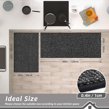 BEQHAUSE Kitchen Rugs and Mats 2PCS Non-Slip, 20"x32"+20"x48", Black - color: Black, size: 20"x32"+20"x48" (Rectangular)