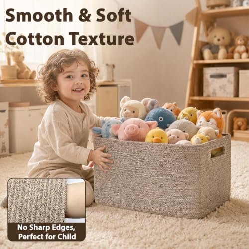 Optish 75L Large Woven Blanket Basket, Storage Basket with Handles, Brown - color: Brown, size: 22" x 17" x 11.5"(75L)