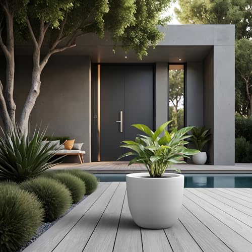 Kante White Concrete Planter 14" Dia All-Weather Round Accent Pot - color: White, size: 14-Inch Dia