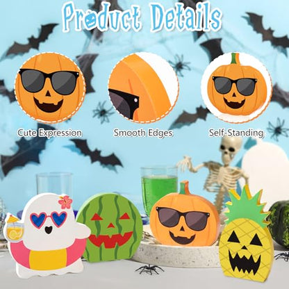 Kathfly 4 Piece Halloween Tray Decor, Spooky Wooden Fruit Accents - style: Tropical Fruit